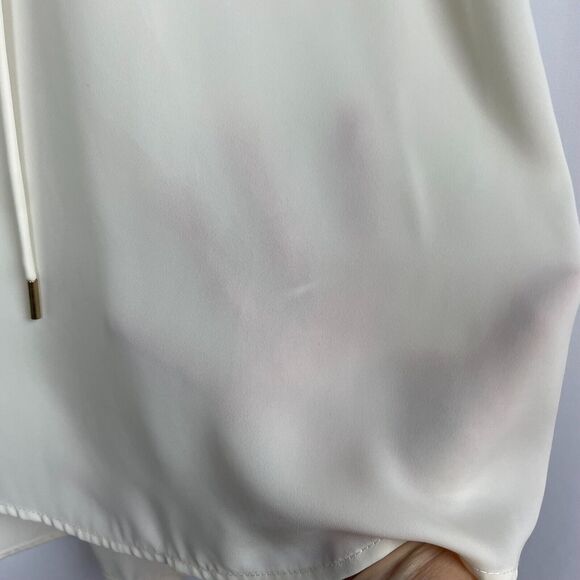 L'Academie Lace Up Front Blouse Size XS Ivory Cream Silky Satin Neutral Top - Picture 10 of 13